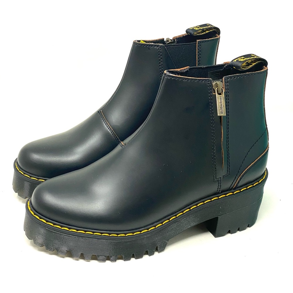 Dr. Martens Black Ankle Boots with Yellow Stitching